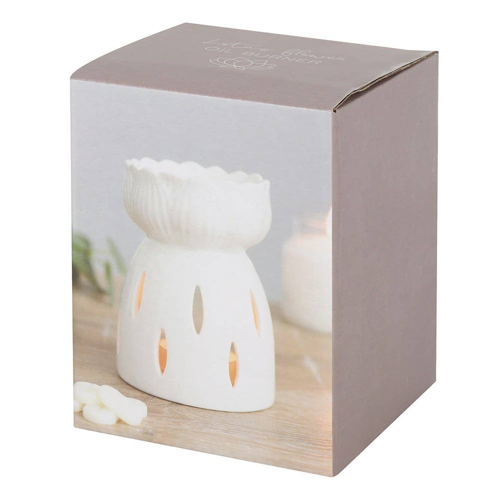 Quemador de Aceite y Calentador de Cera Flor de Loto Blanco Brillante
